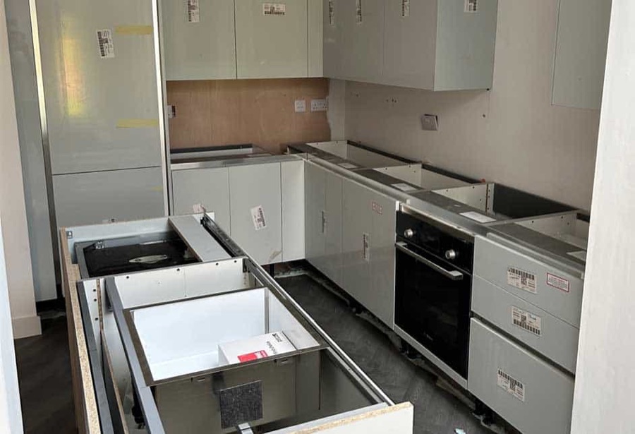 A new kitchen installation without worktops