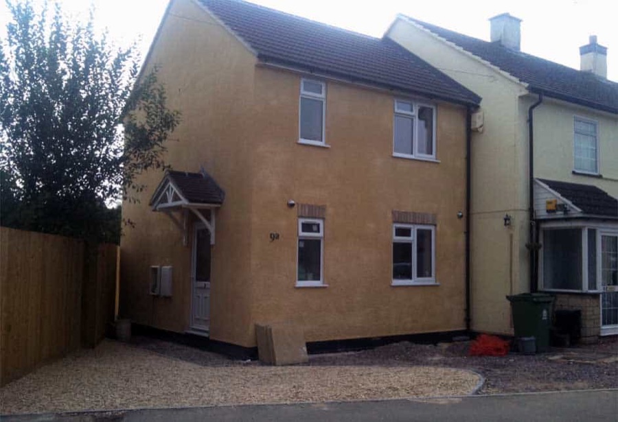 The finished rendered house at Redwell