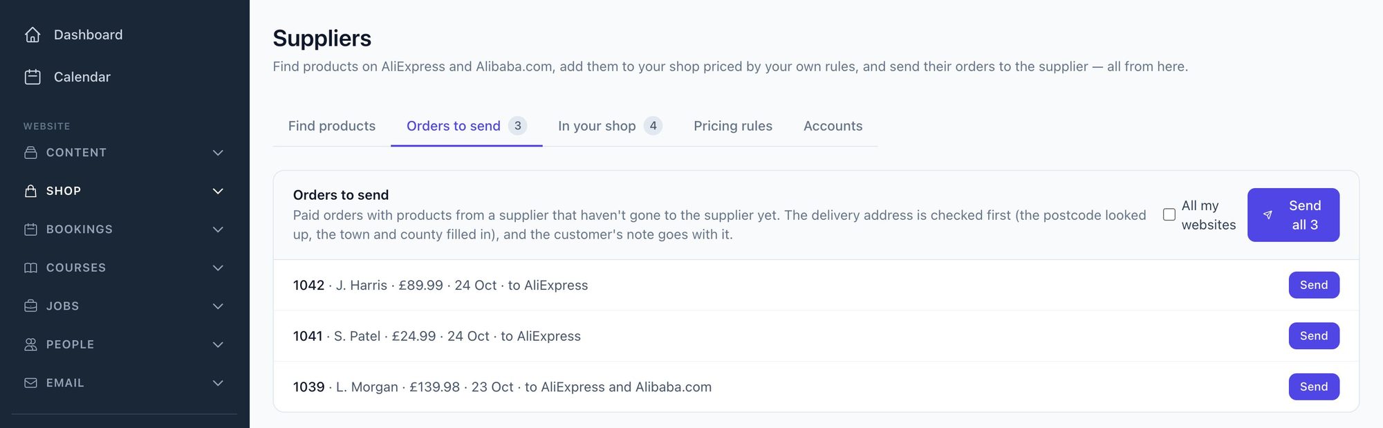The what happens when a customer orders screen in the Mediatopia CMS
