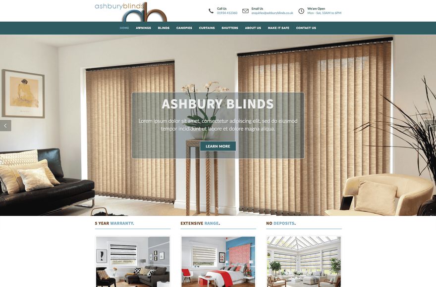 Ashbury Blinds — website designed by Mediatopia