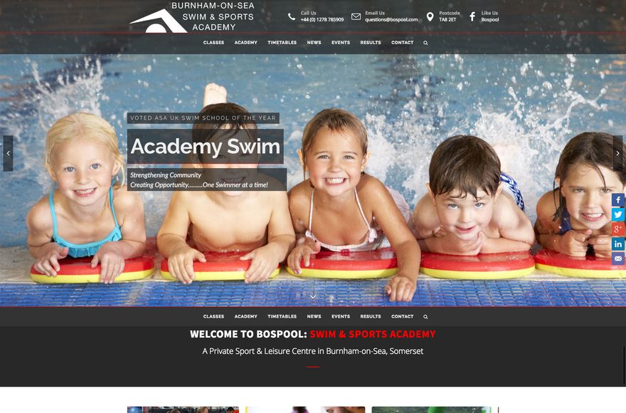 Bospool Swim & Sports Academy — website designed by Mediatopia