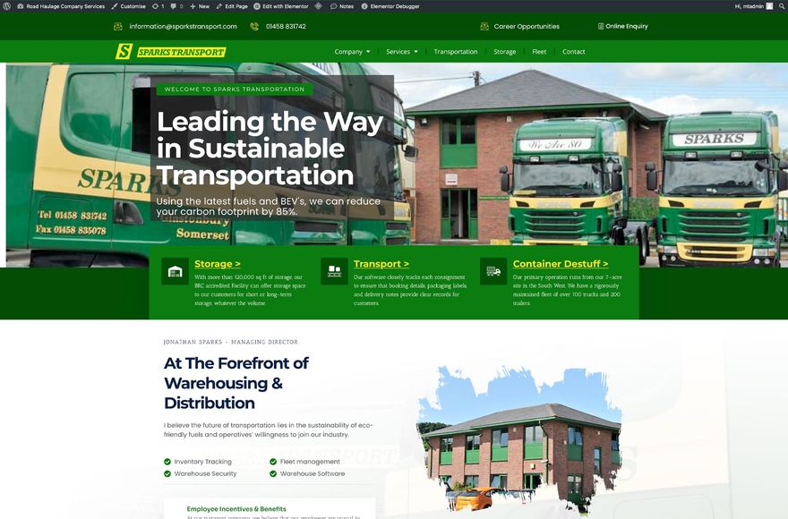 Sparks Transport — website designed by Mediatopia