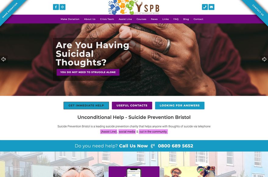 Suicide Prevention Bristol — website designed by Mediatopia