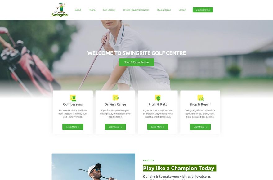 Swingrite Golf Centre — website designed by Mediatopia