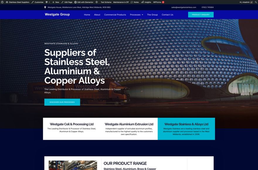 Westgate Stainless — website designed by Mediatopia