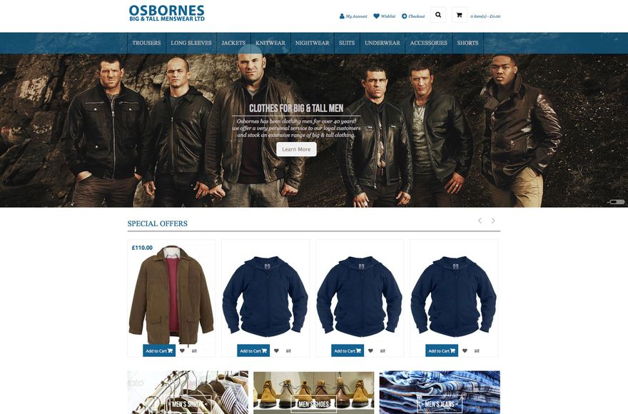 Osbornes Big & Tall Menswear — e-commerce website designed by Mediatopia