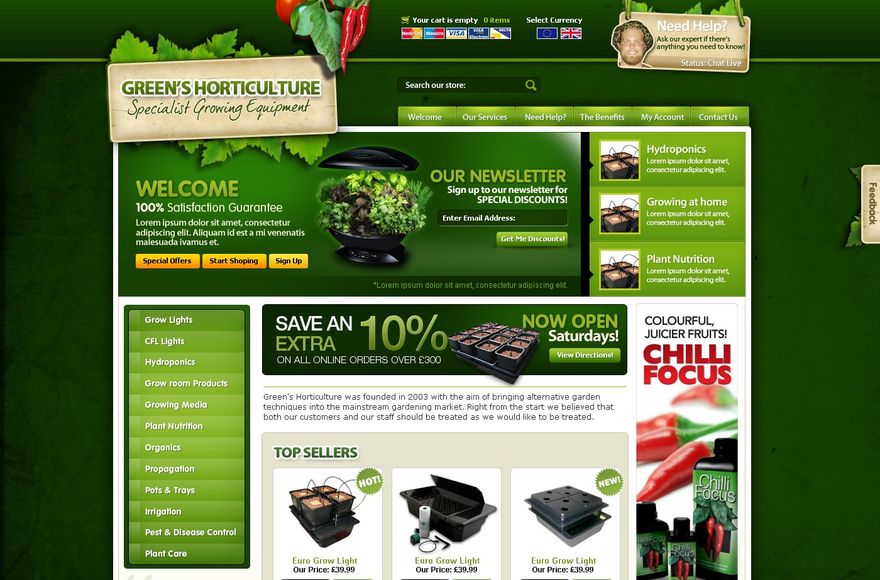 Green's Horticulture — e-commerce website designed by Mediatopia