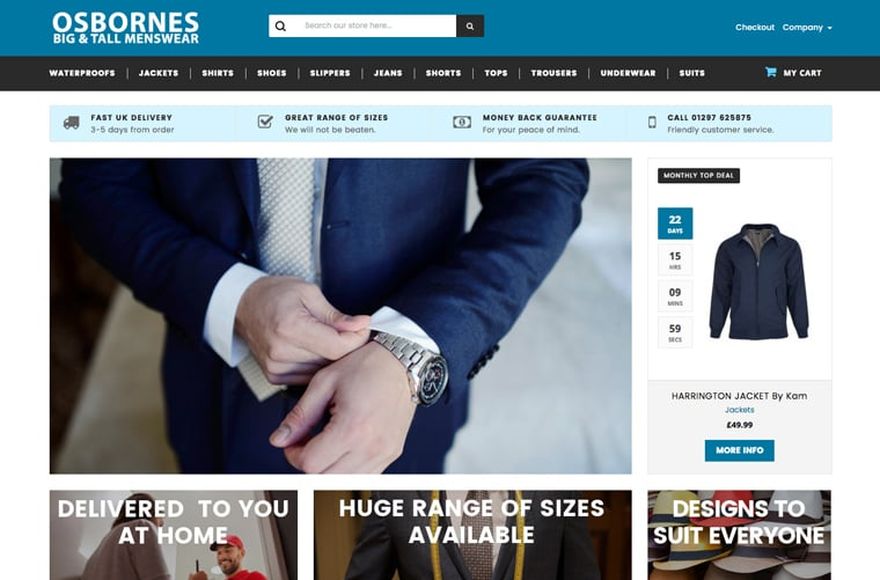 Osbornes Big & Tall Menswear — e-commerce website designed by Mediatopia