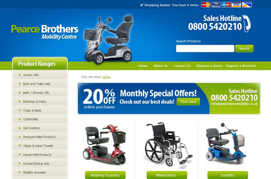 Pearce Brothers Mobility Centre — e-commerce website designed by Mediatopia