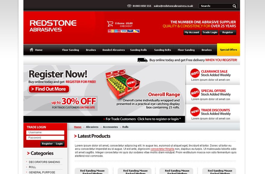 Redstone Abrasives — e-commerce website designed by Mediatopia