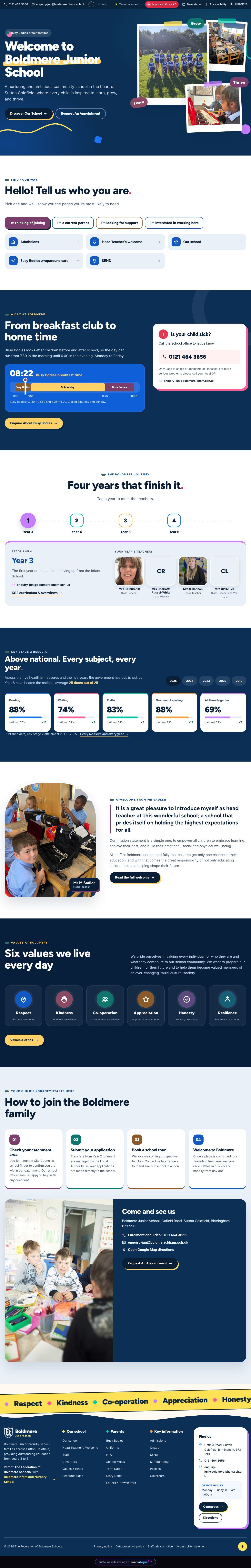Boldmere Junior School website designed and built by Mediatopia
