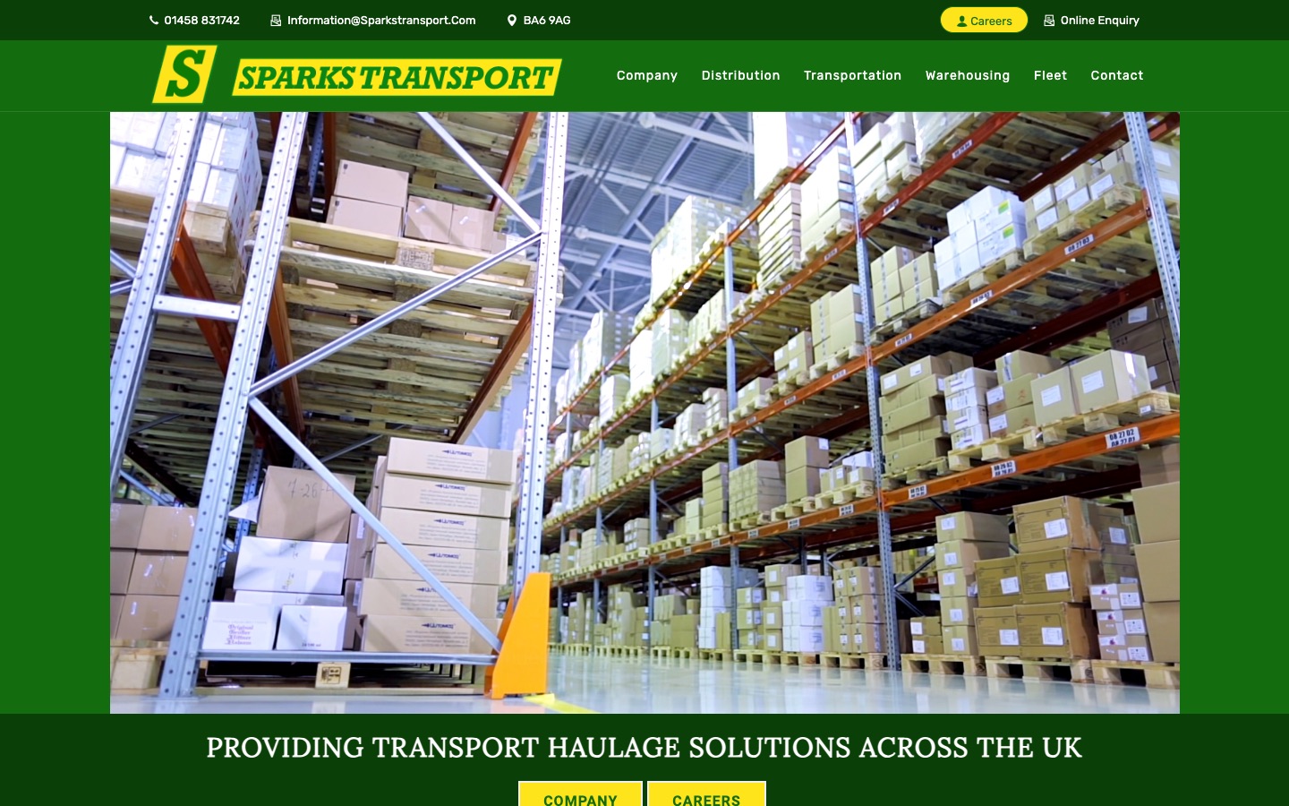 The Sparks Transport website before its redesign, in 2023