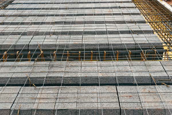 Steel reinforcement mesh laid out ready for a concrete slab